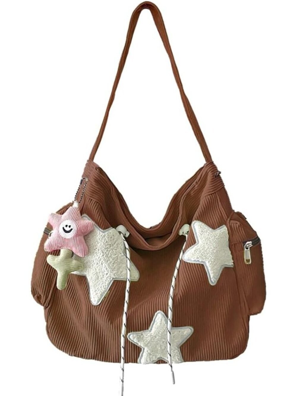 Women's Brown Multiple Pockets Zipper Aesthetic Hobo Bag Crossbody Handbag